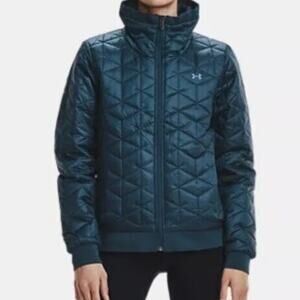 Under Armour Quilted Bomber Jacket Womens Medium ColdGear Reactor Metallic Blue